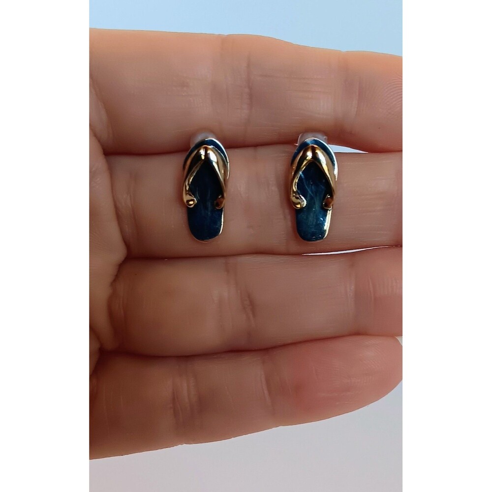 925 K Signed Sterling Silver Two Tone Flip Flop Stud Earrings 18 mm